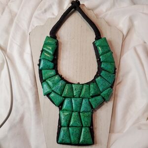 OOAK Handcrafted Northern India Ladakh Tribal Geometric Turquoise Bib Necklace